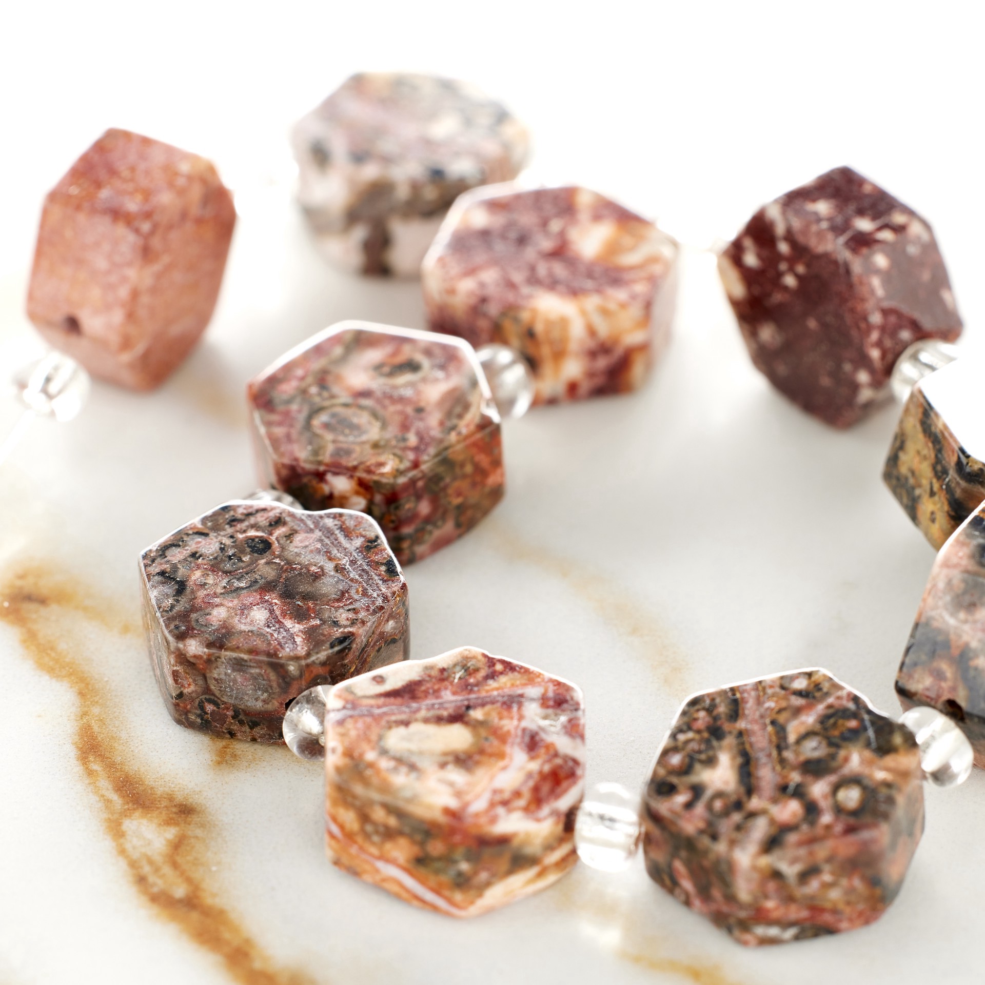 slide 2 of 3, Leopard Jasper Hexagon Beads, 12mm By Bead Landing, 12mm