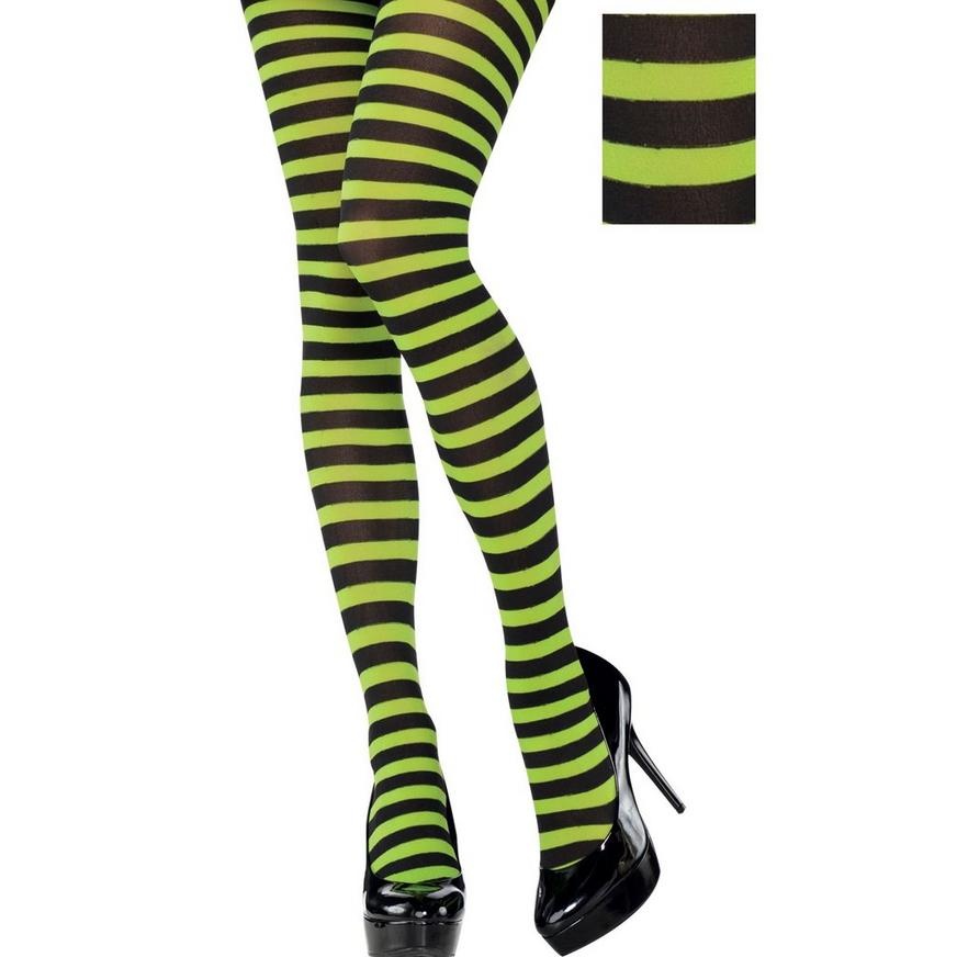 slide 1 of 1, Party City Adult Green & Black Striped Tights, 1 ct