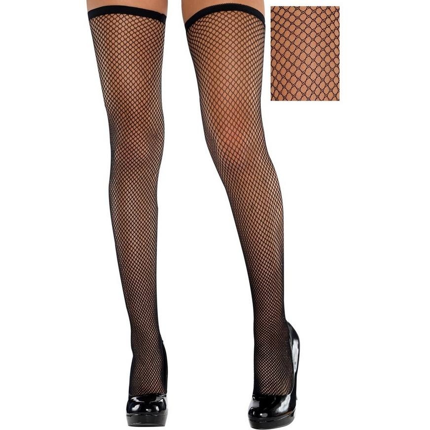 slide 1 of 1, Party City Adult Classic Black Fishnet Thigh High Stockings, 1 ct