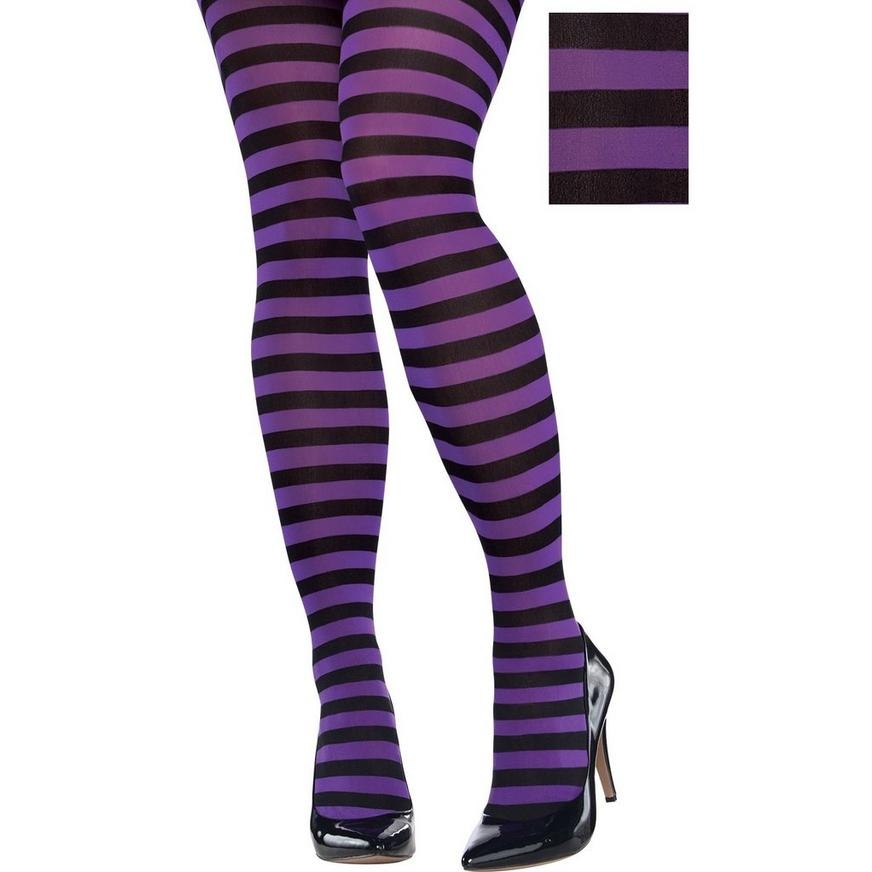 slide 1 of 1, Party City Adult Purple & Black Striped Tights Plus Size, 1 ct