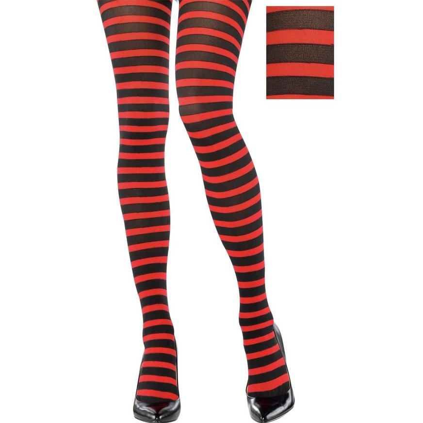 slide 1 of 1, Party City Adult Red & Black Striped Tights, 1 ct