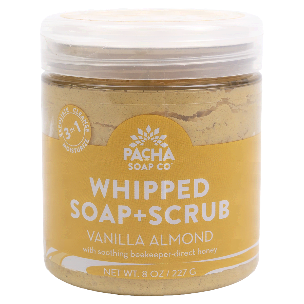 slide 1 of 1, Pacha Whipped Soap plus Scrub Vanilla Almond, 8 oz