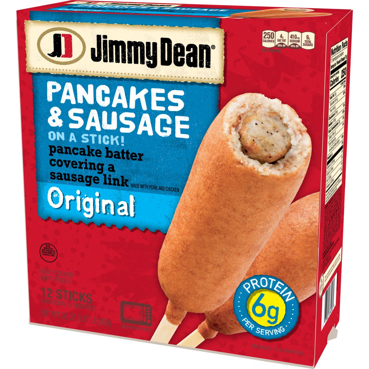 slide 3 of 9, Jimmy Dean Pancakes & Sausage on a Stick, Frozen Breakfast, 12 Count, 850.49 g