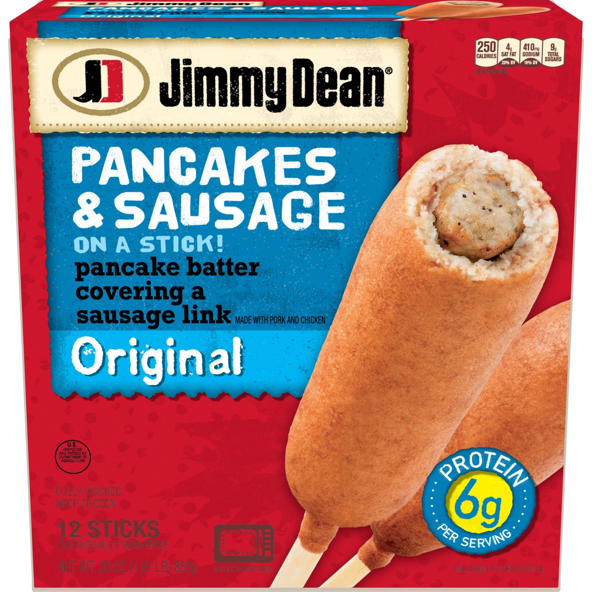 slide 1 of 9, Jimmy Dean Pancakes & Sausage on a Stick, Frozen Breakfast, 12 Count, 850.49 g