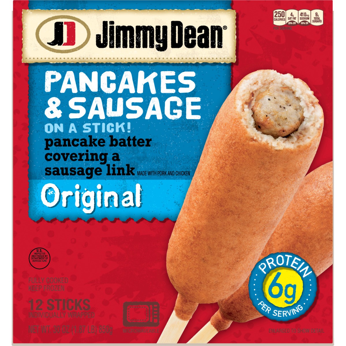 slide 6 of 9, Jimmy Dean Pancakes & Sausage on a Stick, Frozen Breakfast, 12 Count, 850.49 g