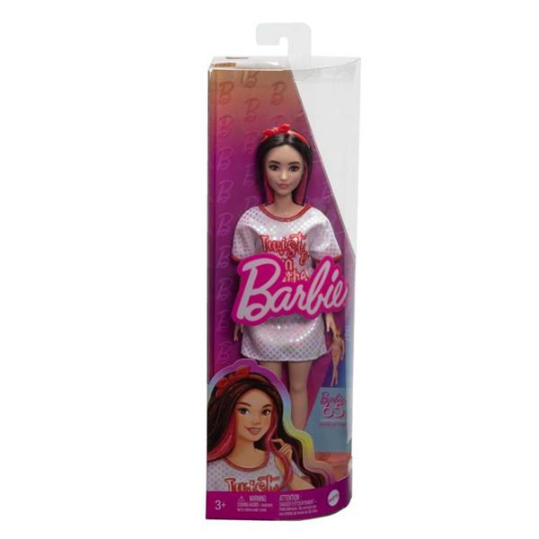slide 1 of 1, Barbie Fashionistas Doll #214, Black Wavy Hair With Twist N Turn Dress & Accessories, 65Th Anniversary, 3+, 1 ct