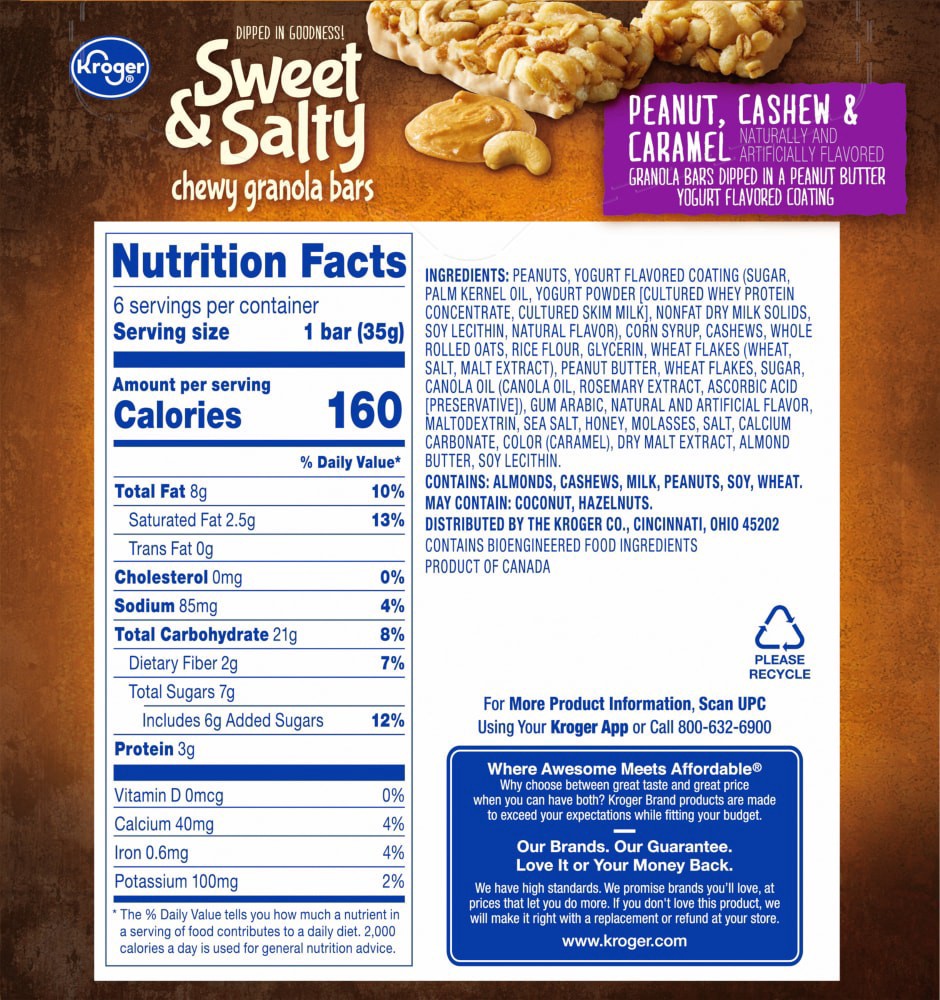 slide 2 of 4, Kroger Sweet & Salty Peanut Cashew & Caramel Granola Bars, 6 ct; 1.23 oz