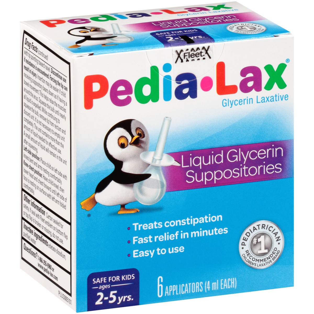 slide 2 of 10, Pedia-Lax Laxative Liquid Glycerin Suppositories for Kids, Ages 2-5, 6 Count, 6 ct