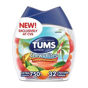 slide 1 of 10, Tums Chewable Antacid Tablets For Heartburn Relief, Tropical Fruit, 32 Ct, 32 ct