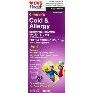 slide 1 of 1, CVS Health Children's Cold & Allergy Liquid, Grape, 4 Oz, 1 ct