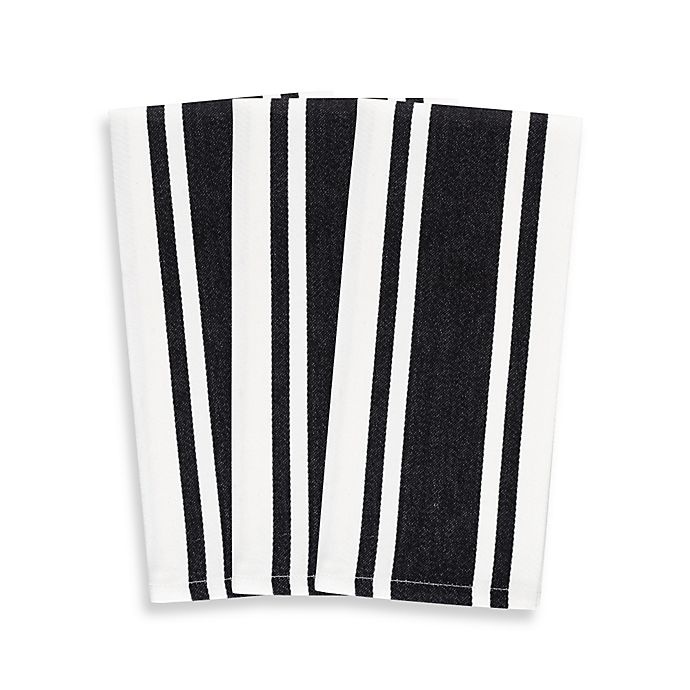slide 1 of 1, Heavyweight Striped Kitchen Towels - Black, 3 ct