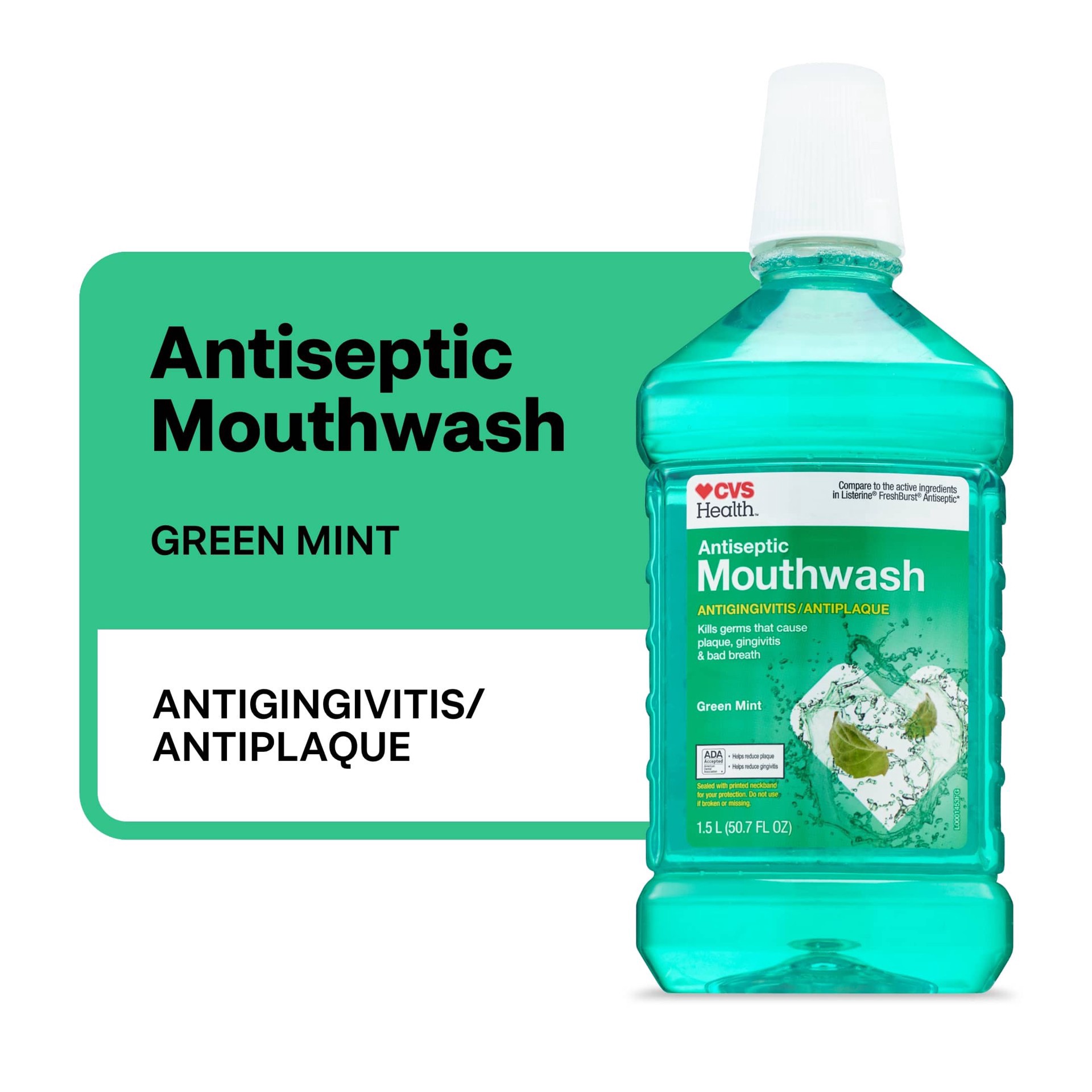 slide 1 of 1, CVS Health Antiseptic Mouthwash For Antigingivitis & Antiplaque, Green Mint, 1.5 L, 1 ct