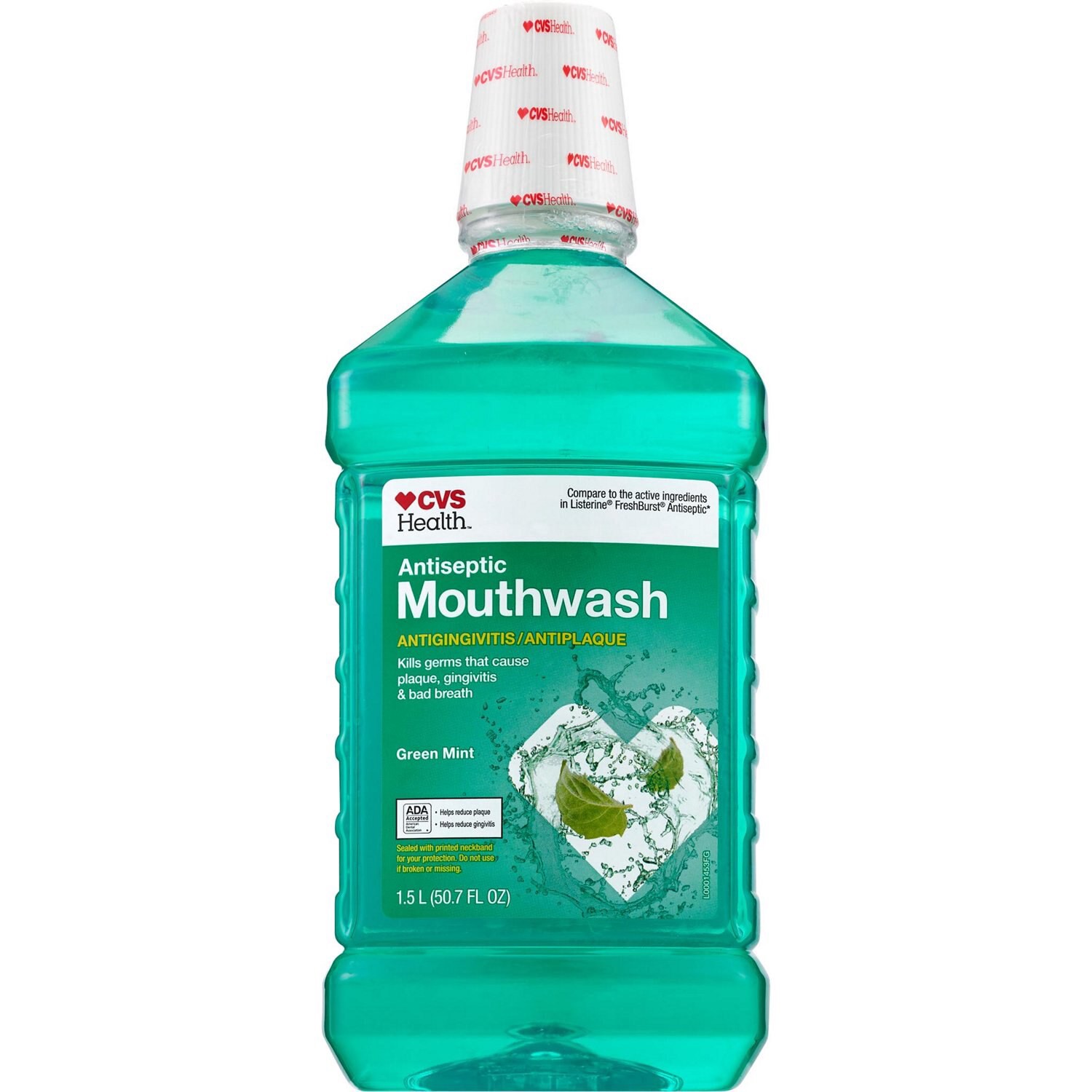 slide 1 of 6, CVS Health Antiseptic Mouthwash For Antigingivitis & Antiplaque, Green Mint, 1.5 L, 1 ct