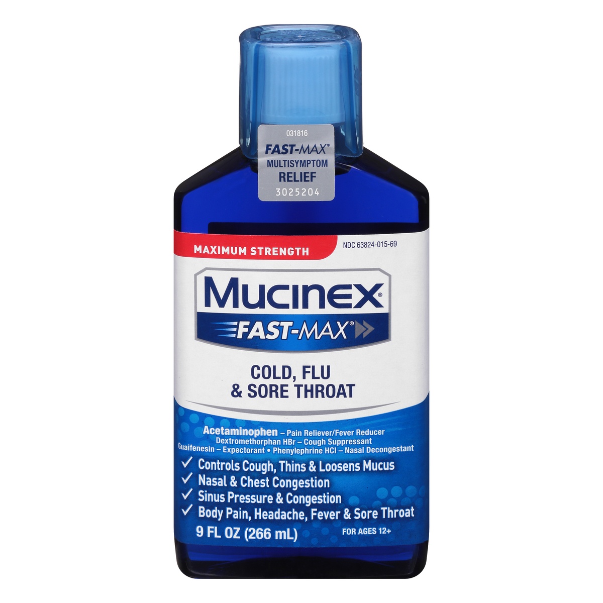 slide 1 of 1, Mucinex Fast-Max Maximum Strength Cold Flu & Sore Throat, 9 fl oz