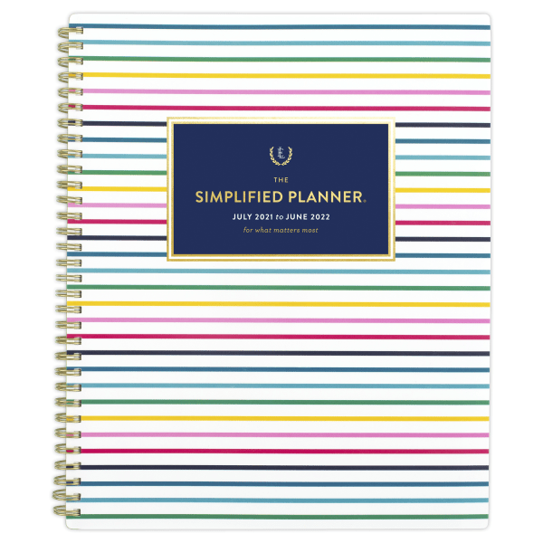 slide 1 of 8, At-A-Glance Simplified By Emily Ley Academic Weekly/Monthly Planner, 8-1/2'' X 11'', Thin Happy Stripe, July 2021 To June 2022, El60-905A, 1 ct