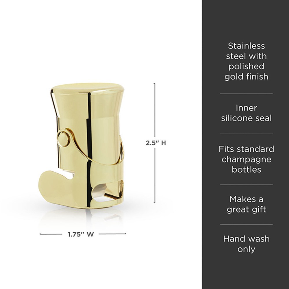 slide 1 of 1, Viski Gold Heavyweight Champagne Stopper, Sparkling Wine Saver, Stainless Steel & Silicone Seal, 1 ct