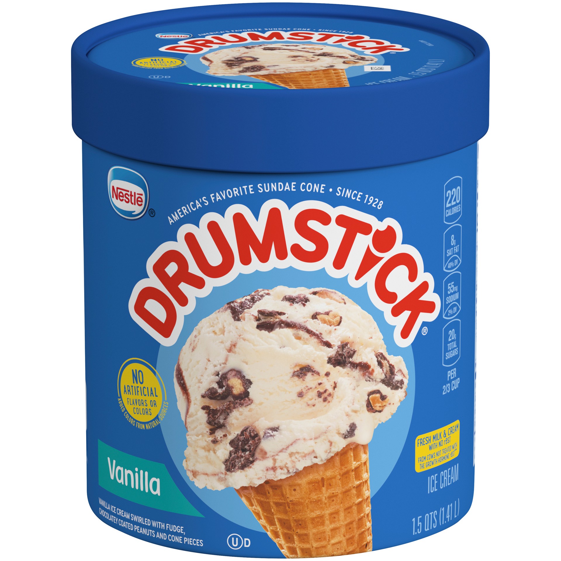 slide 1 of 2, Drumstick Vanilla Sundae Cone Ice Cream, 1.5 qt