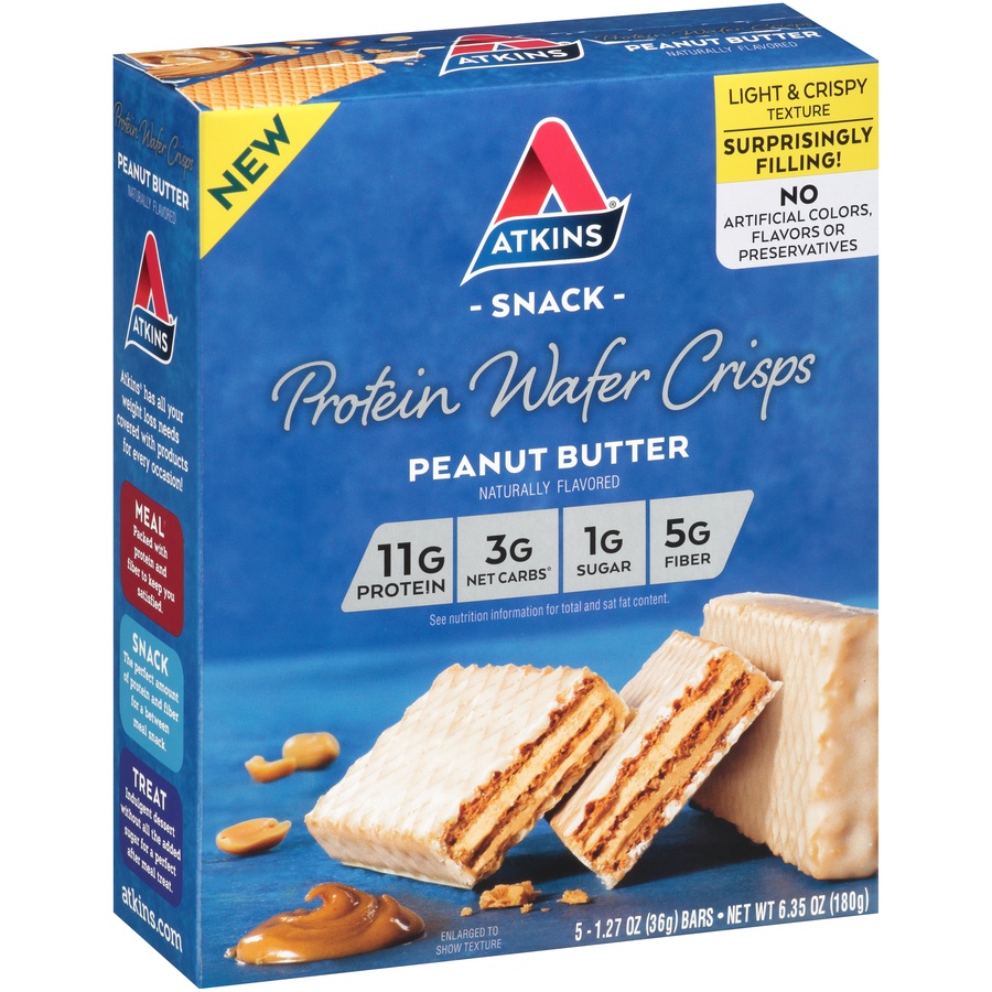 slide 6 of 8, Atkins Protein Wafer Crisps, Peanut Butter, 5 ct