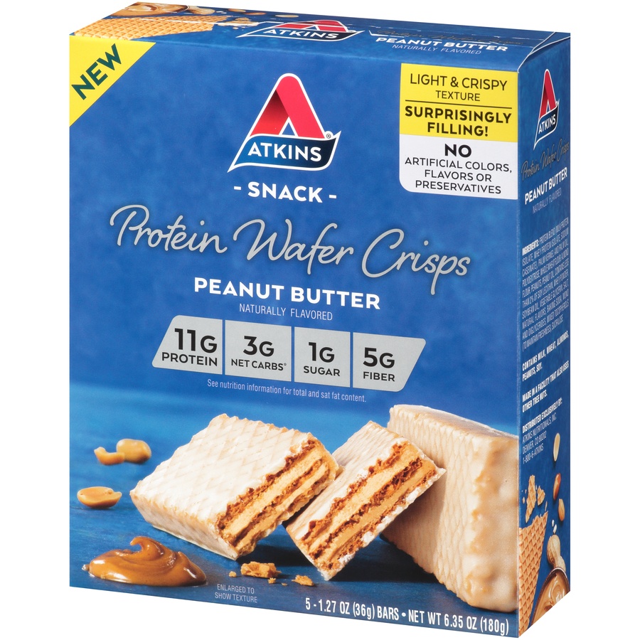 slide 5 of 8, Atkins Protein Wafer Crisps, Peanut Butter, 5 ct