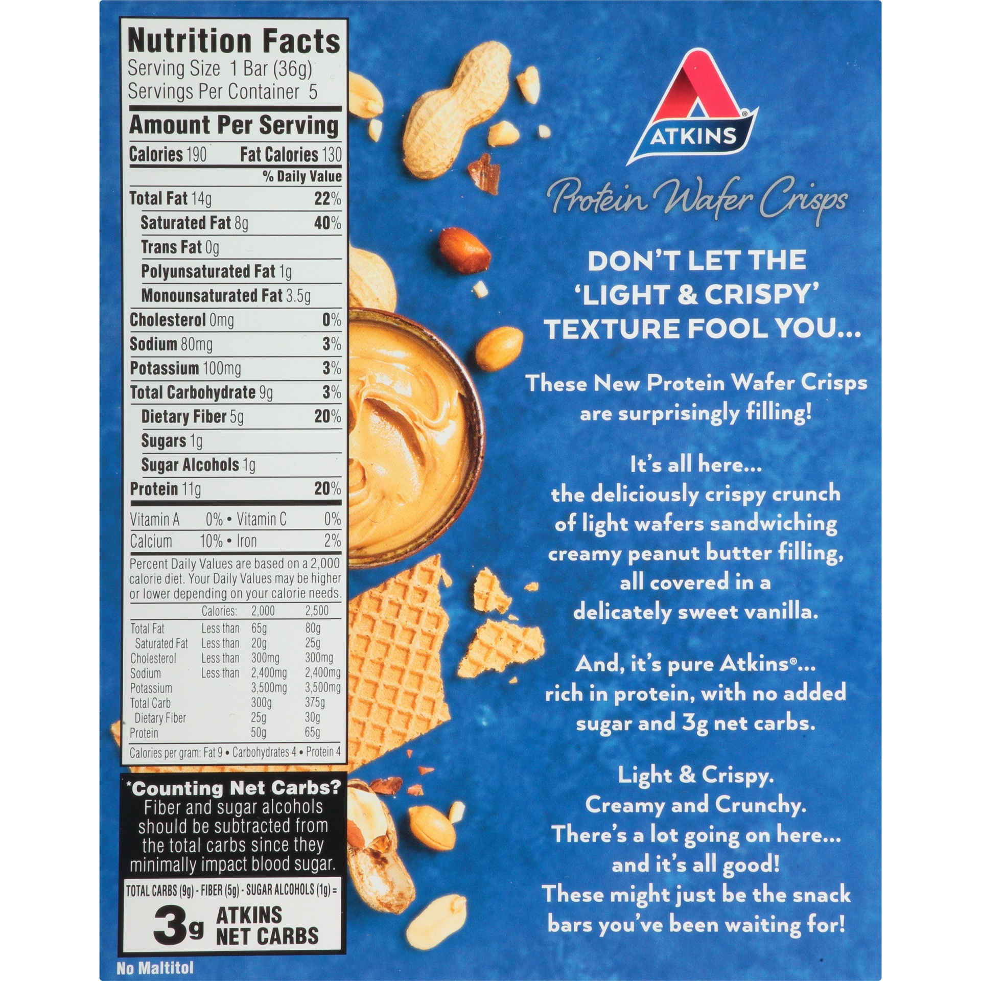 slide 7 of 8, Atkins Protein Wafer Crisps, Peanut Butter, 5 ct