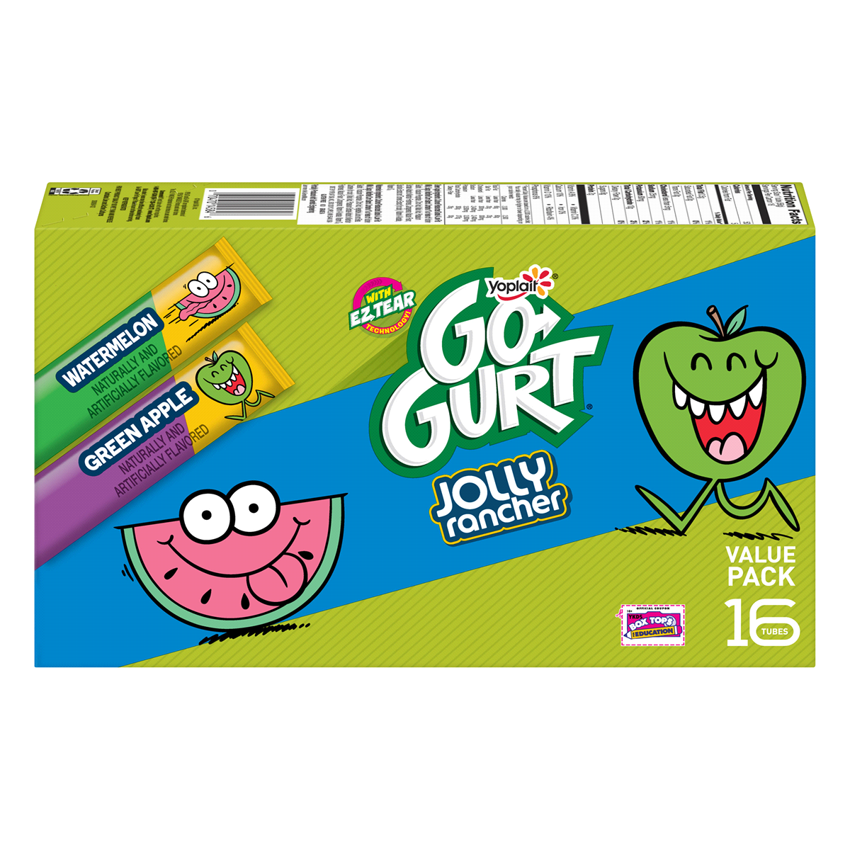 slide 1 of 1, Yoplait Go-Gurt Yogurt, Low Fat, Jolly Rancher Watermelon/Green Apple, Value Pack, 16 ct; 32 oz