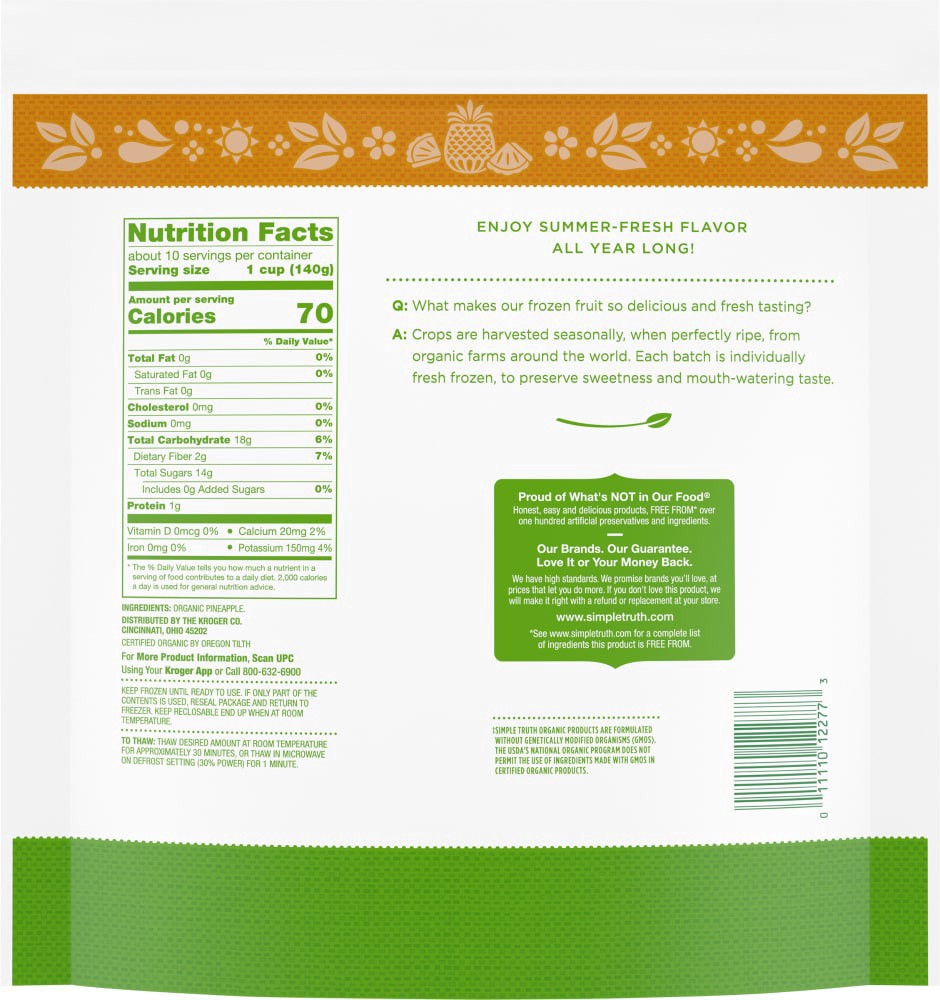 slide 4 of 5, Simple Truth Organic Frozen Pineapple Chunks, 48 oz
