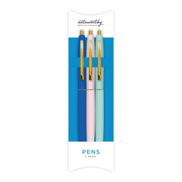 slide 1 of 1, Blue Sky Noteworthy Gel Pens, Medium Point, 1.0 Mm, Assorted Barrel Colors, Black Ink, Pack Of 3 Pens, 3 ct