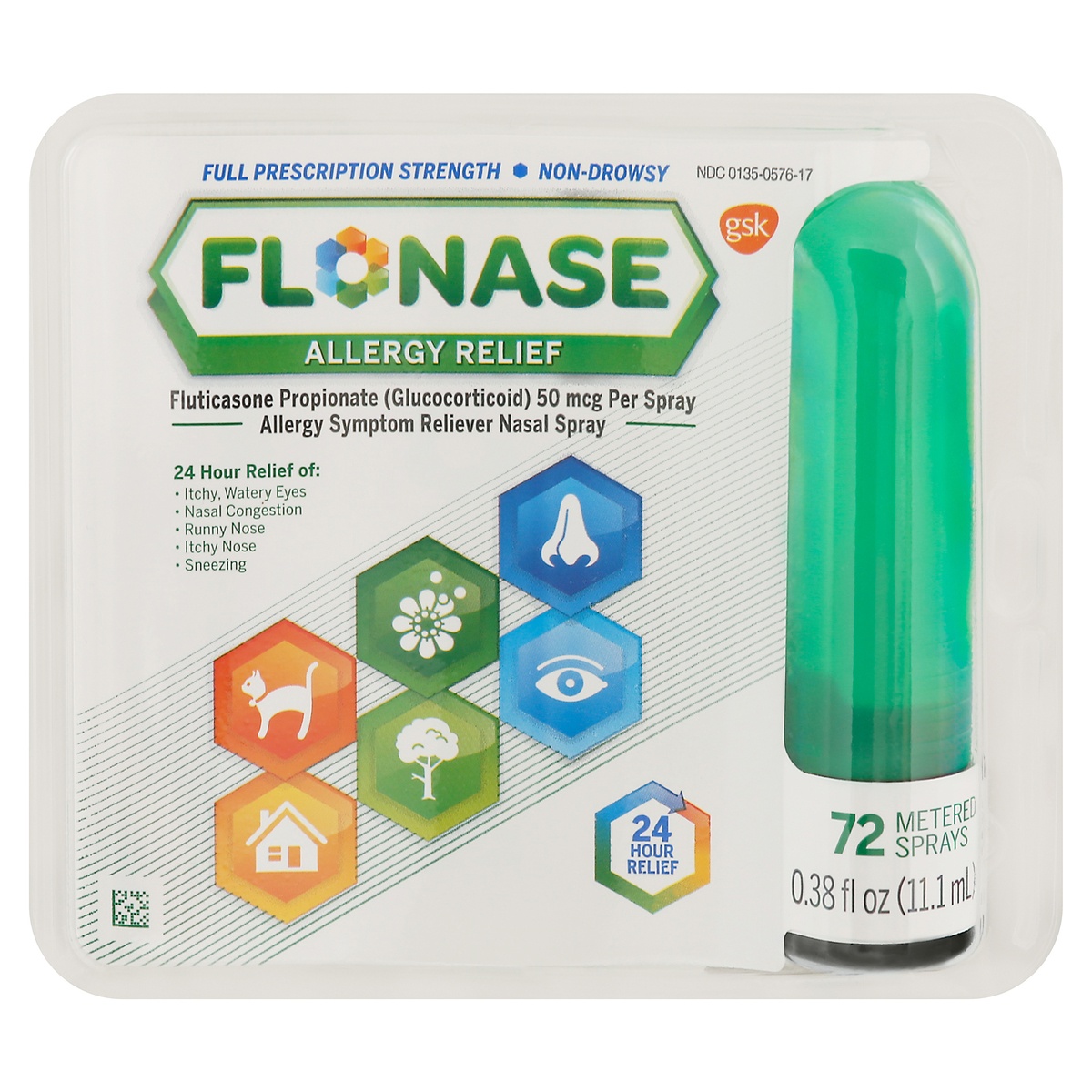 slide 1 of 10, Flonase Full Prescription Strength Non-Drowsy Allergy Relief Nasal Sprayoz, 0.38 fl oz