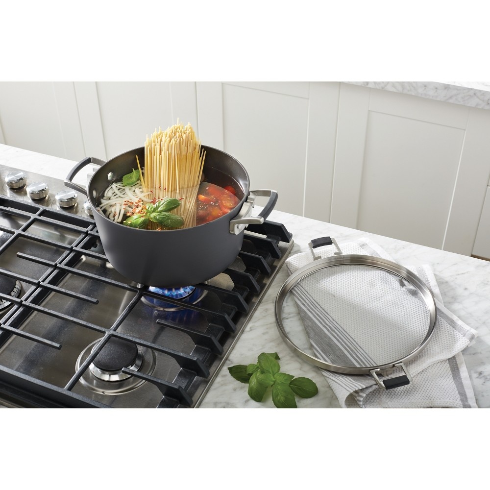 slide 3 of 5, Calphalon Select Space Saving Hard-Anodized Nonstick Stock Pot with Lid, 6 qt