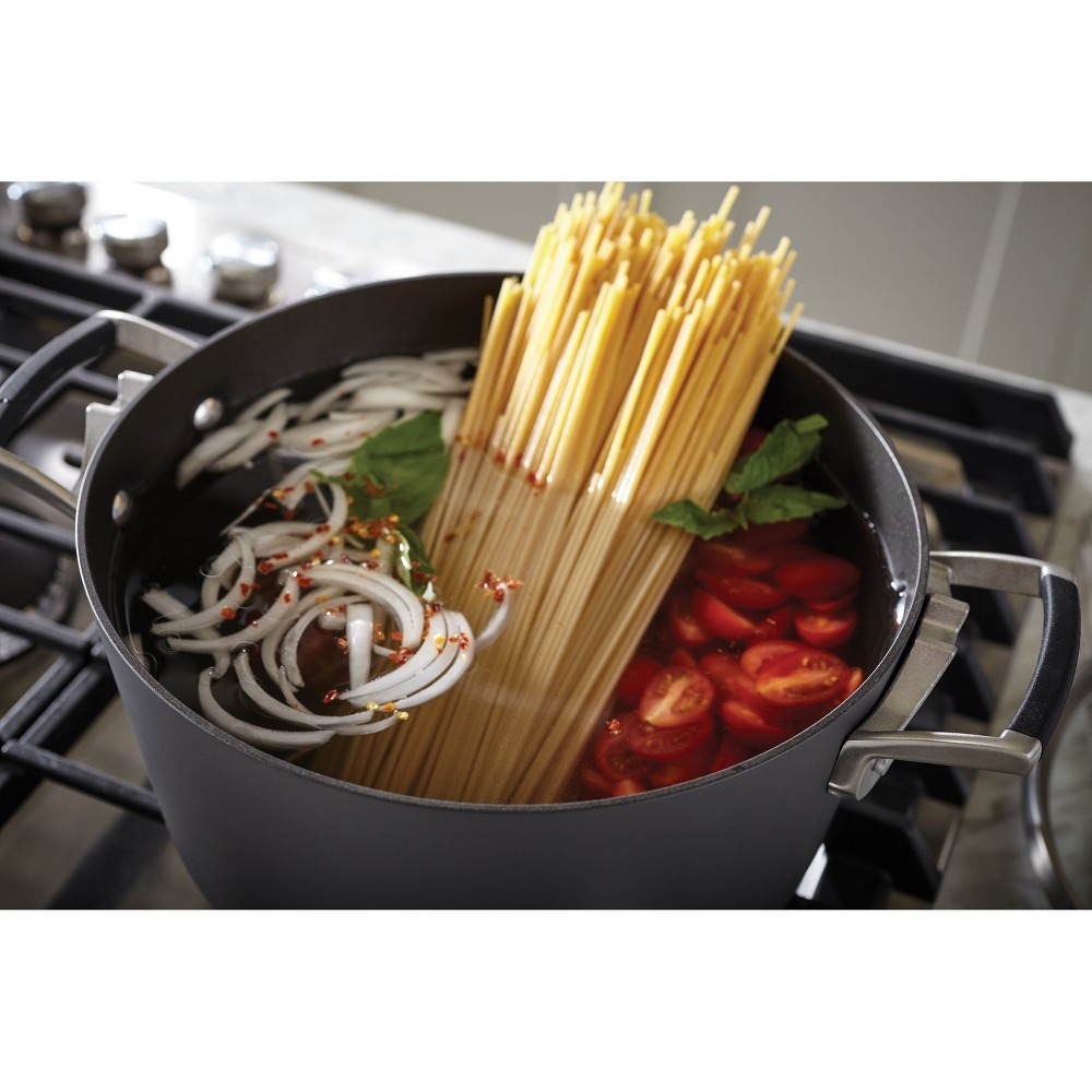 slide 4 of 5, Calphalon Select Space Saving Hard-Anodized Nonstick Stock Pot with Lid, 6 qt