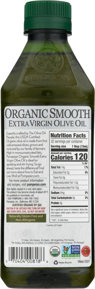 slide 4 of 4, Pompeian Organic Smooth Extra Virgin Olive Oil, 16 oz