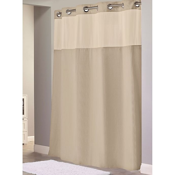 slide 1 of 1, Hookless Waffle Fabric Shower Curtain - Taupe, 71 in x 74 in