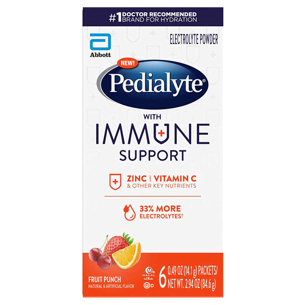 slide 1 of 21, Pedialyte With Immune Support Fruit Punch Electrolyte Powder Packets, 6 ct