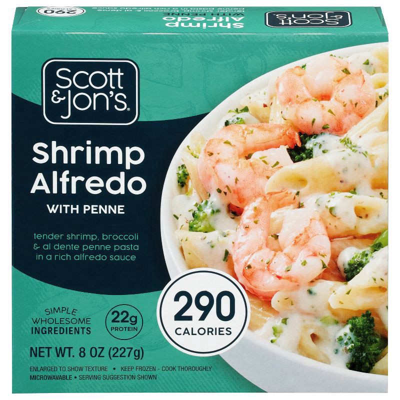 slide 1 of 8, Scott & Jon's Frozen Shrimp Alfredo Pasta Bowl - 8oz, 8 oz