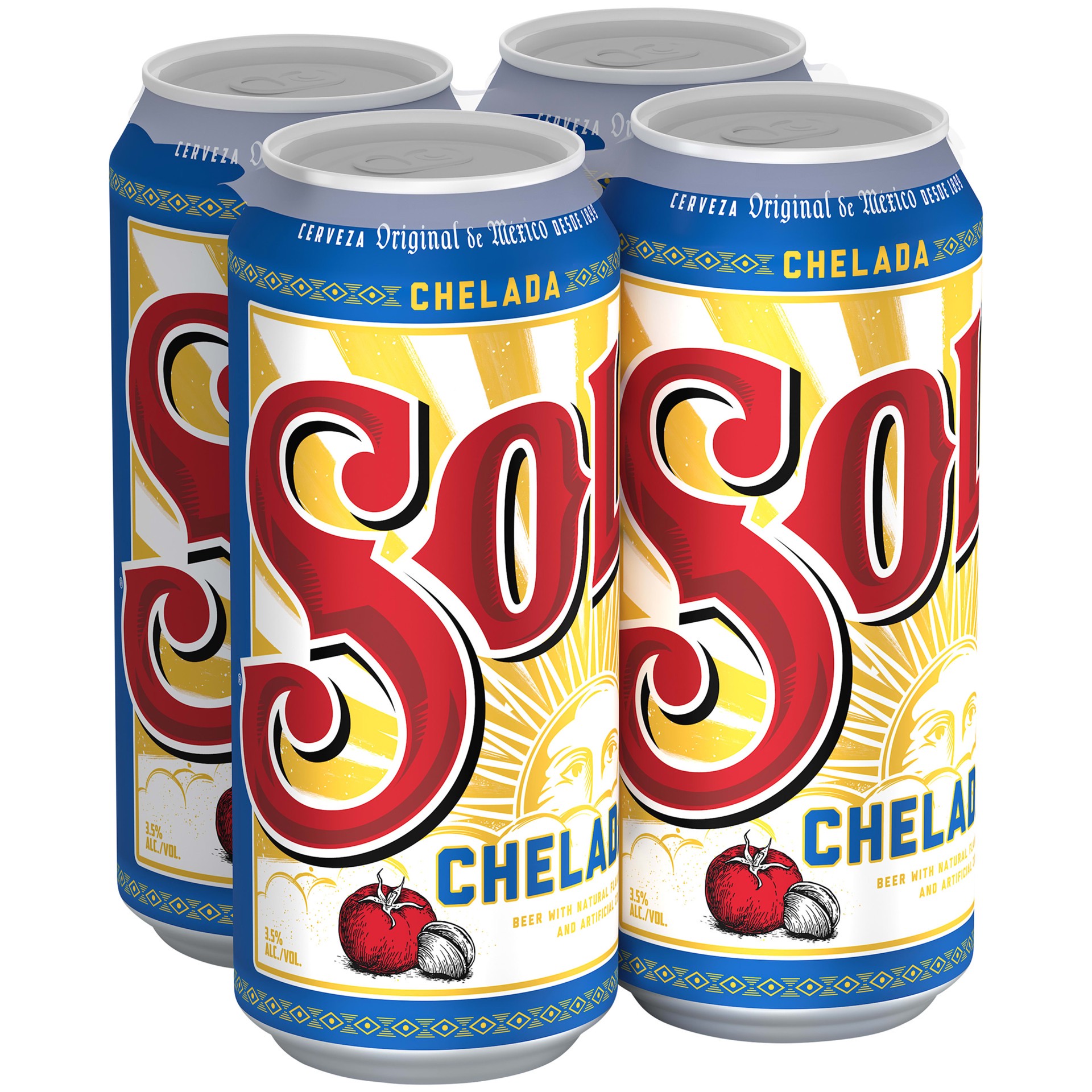 slide 1 of 5, Sol Chelada Flavored Mexican Beer, 4 Pack, 16 fl oz Cans, 3.5% ABV, 16 fl oz