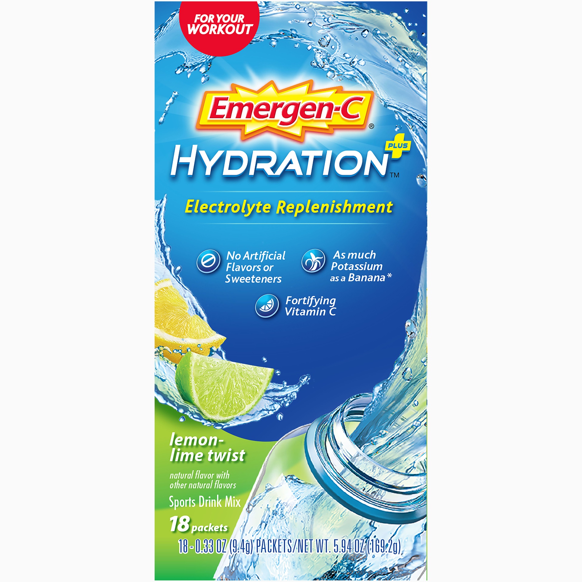 slide 3 of 8, Emergen-C Electrolyte Hydration Lemon-Lime Electrolyte Replenishment Drink Mix, 18 ct