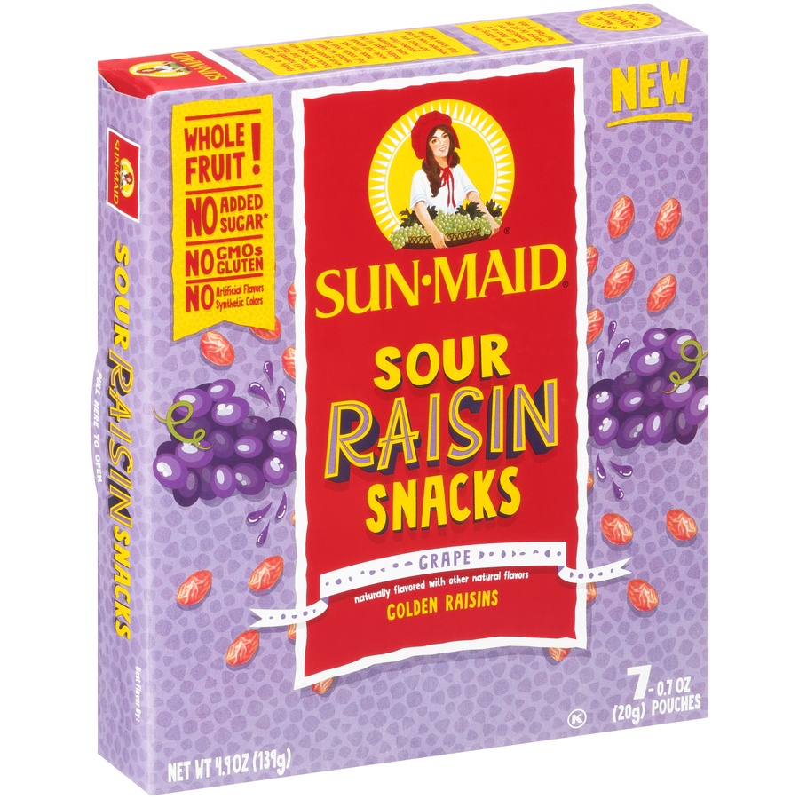 slide 5 of 8, Sun-Maid Sour Raisin Snacks, Grape, 7 ct