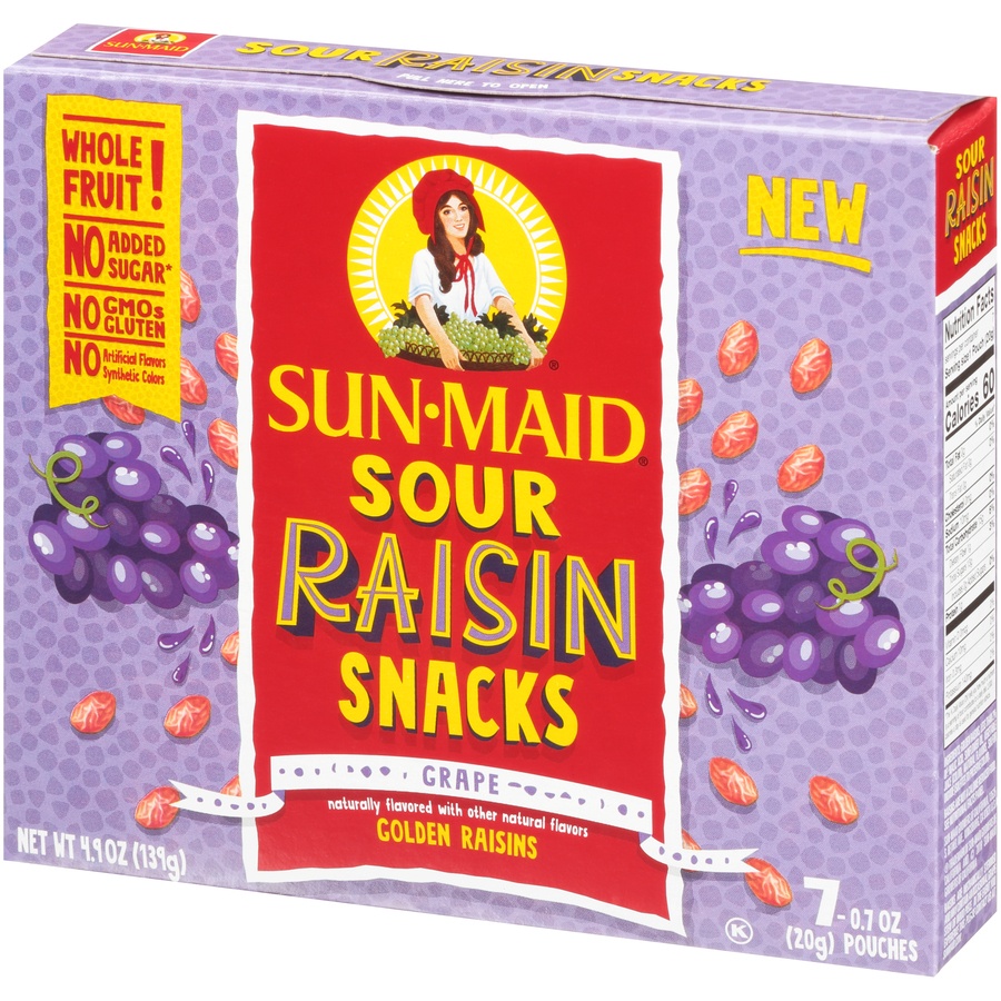 slide 4 of 8, Sun-Maid Sour Raisin Snacks, Grape, 7 ct