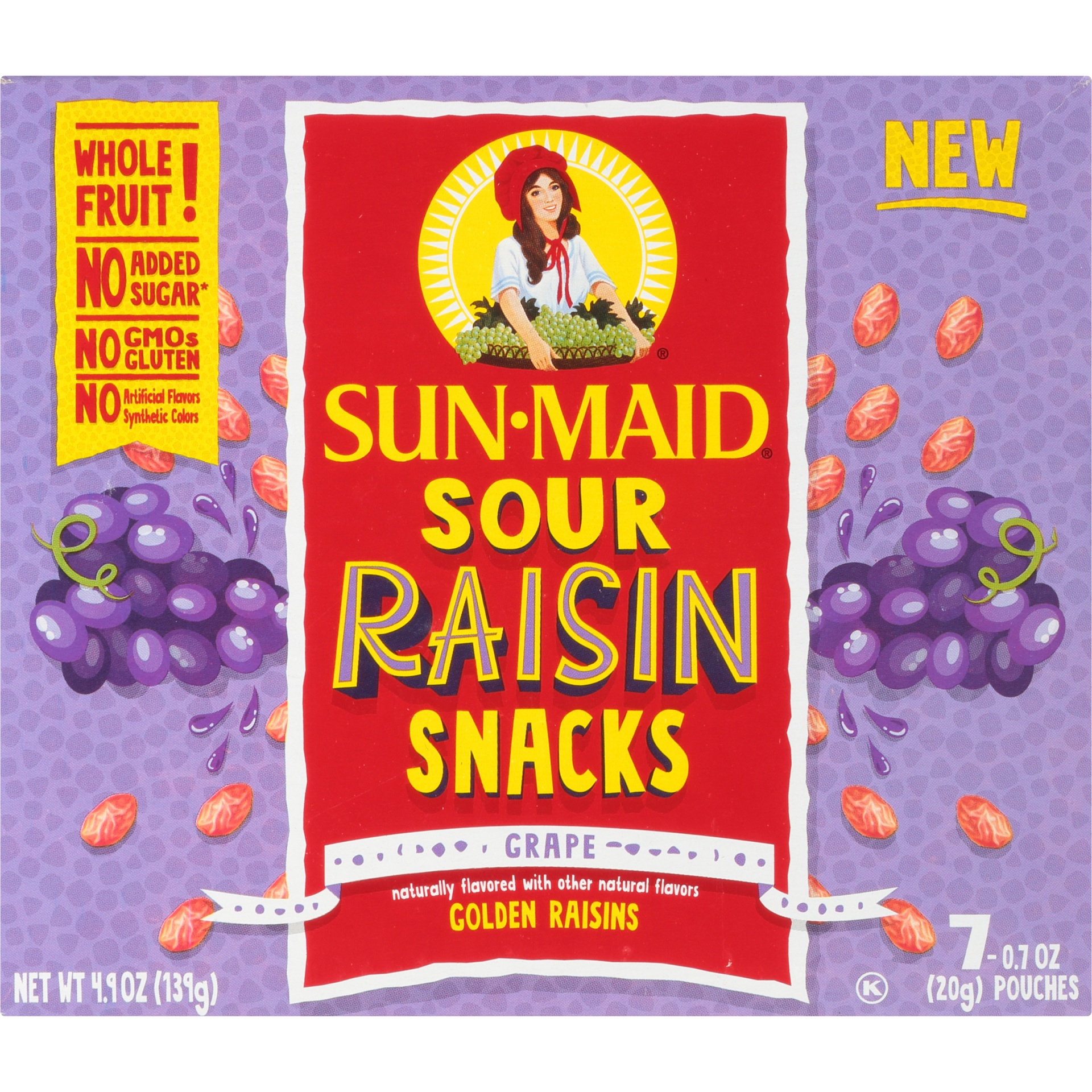 slide 2 of 8, Sun-Maid Sour Raisin Snacks, Grape, 7 ct