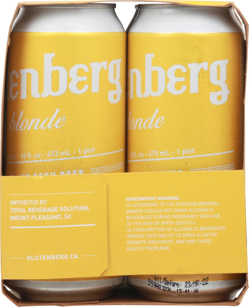 slide 8 of 9, Glutenberg Blonde Beer 4-16 fl oz Cans, 4 ct