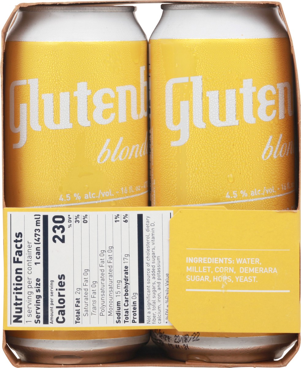 slide 2 of 9, Glutenberg Blonde Beer 4-16 fl oz Cans, 4 ct