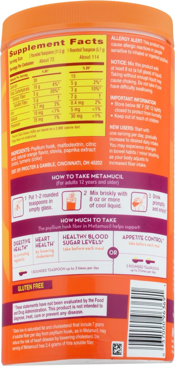 slide 8 of 9, Metamucil Orange Sugar-Free with Stevia Premium Blend Fiber Powder 23.1 oz Canister, 23.10 oz