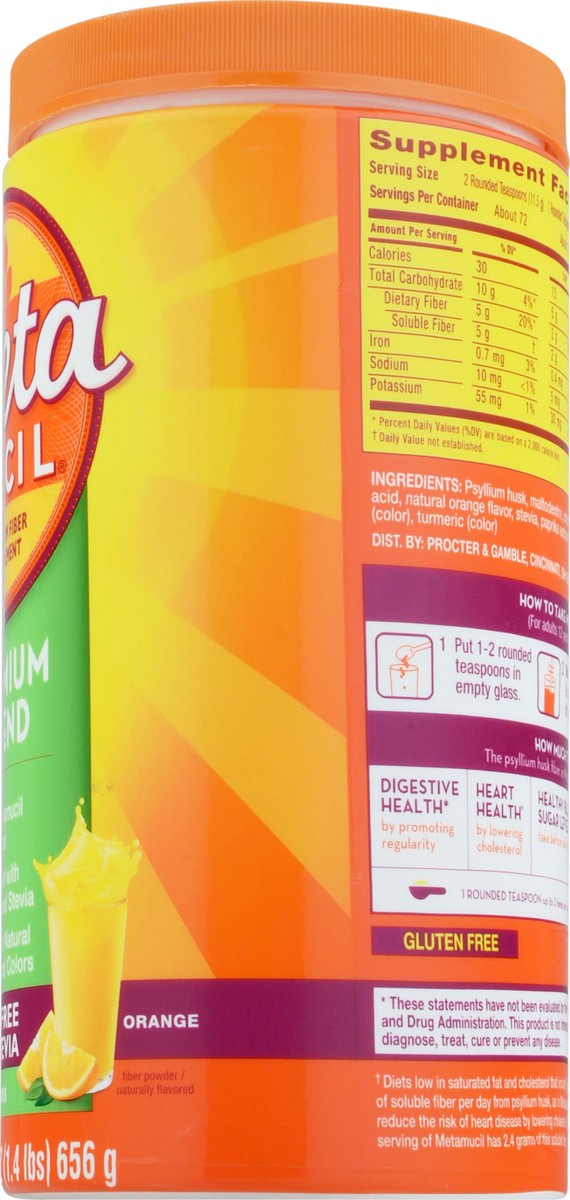 slide 4 of 9, Metamucil Orange Sugar-Free with Stevia Premium Blend Fiber Powder 23.1 oz Canister, 23.10 oz