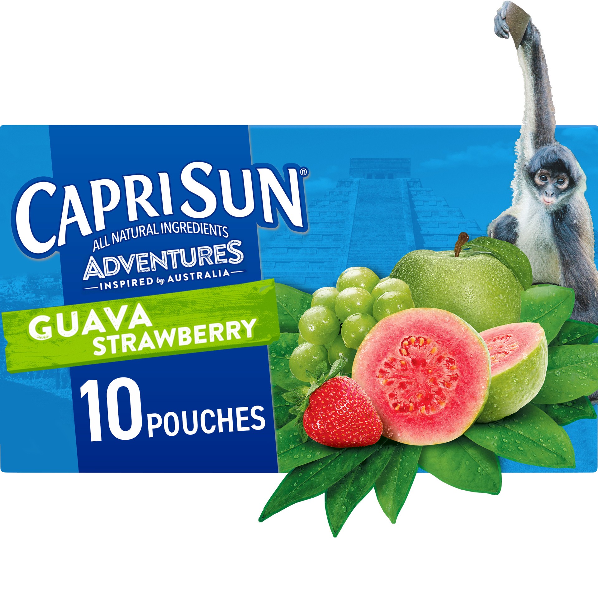 slide 1 of 14, Capri Sun Adventures Guava Strawberry Naturally Flavored Juice Drink Blend, 10 ct Box, 6 fl oz Pouches, 10 ct