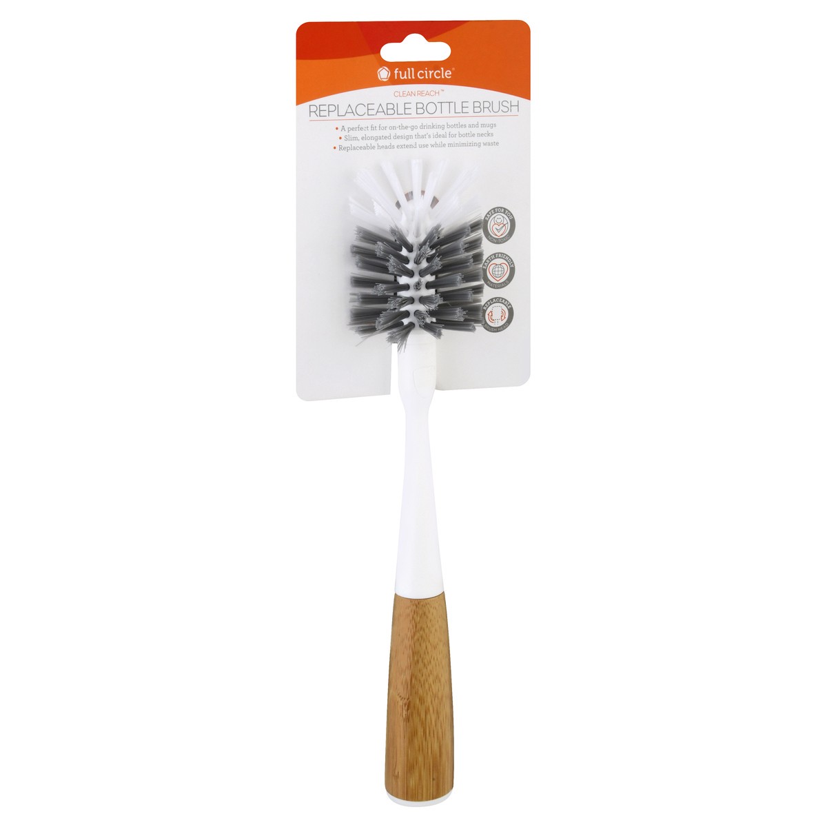 slide 2 of 9, Full Circle Clean Reach Replaceable Bottle Brush - White, 1 ct