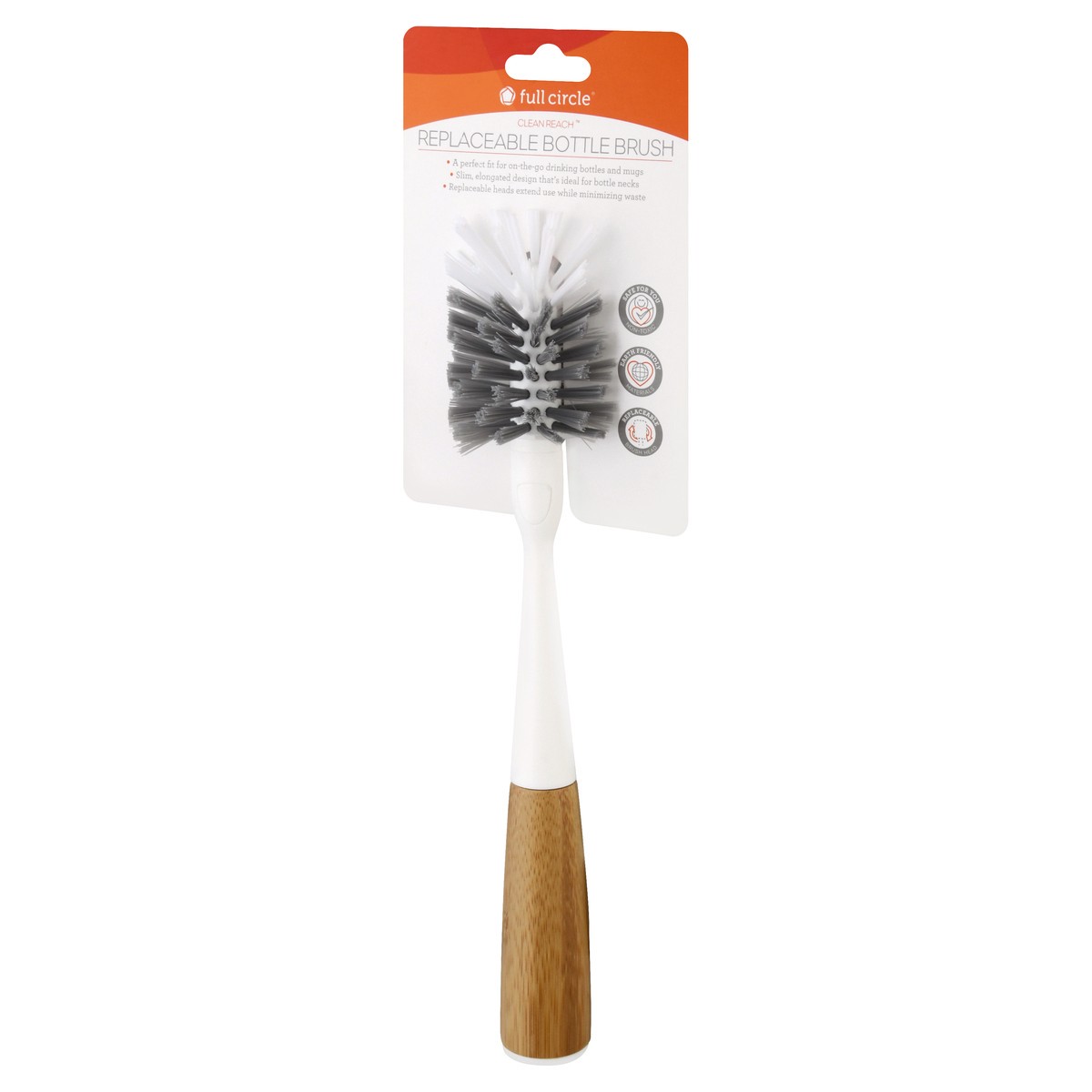 slide 4 of 9, Full Circle Clean Reach Replaceable Bottle Brush - White, 1 ct