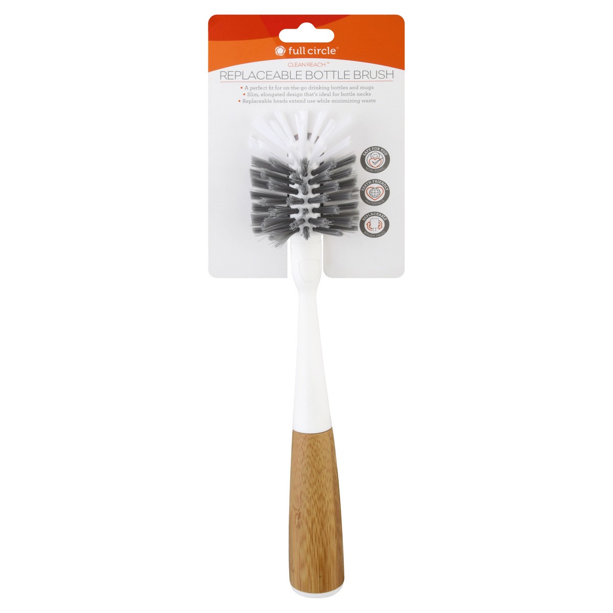 slide 9 of 9, Full Circle Clean Reach Replaceable Bottle Brush - White, 1 ct
