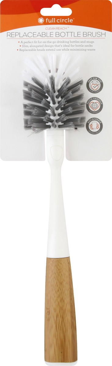 slide 1 of 9, Full Circle Clean Reach Replaceable Bottle Brush - White, 1 ct