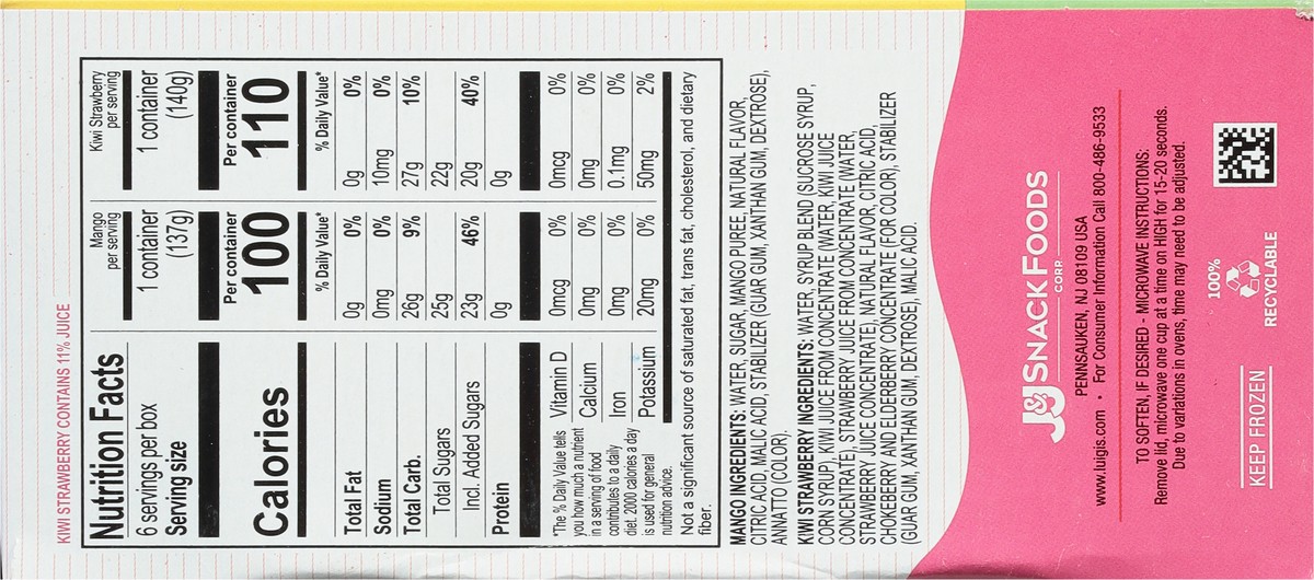 slide 2 of 9, Luigi's Mango & Kiwi Strawberry Italian Ice 6 - 6 fl oz Cups, 6 ct