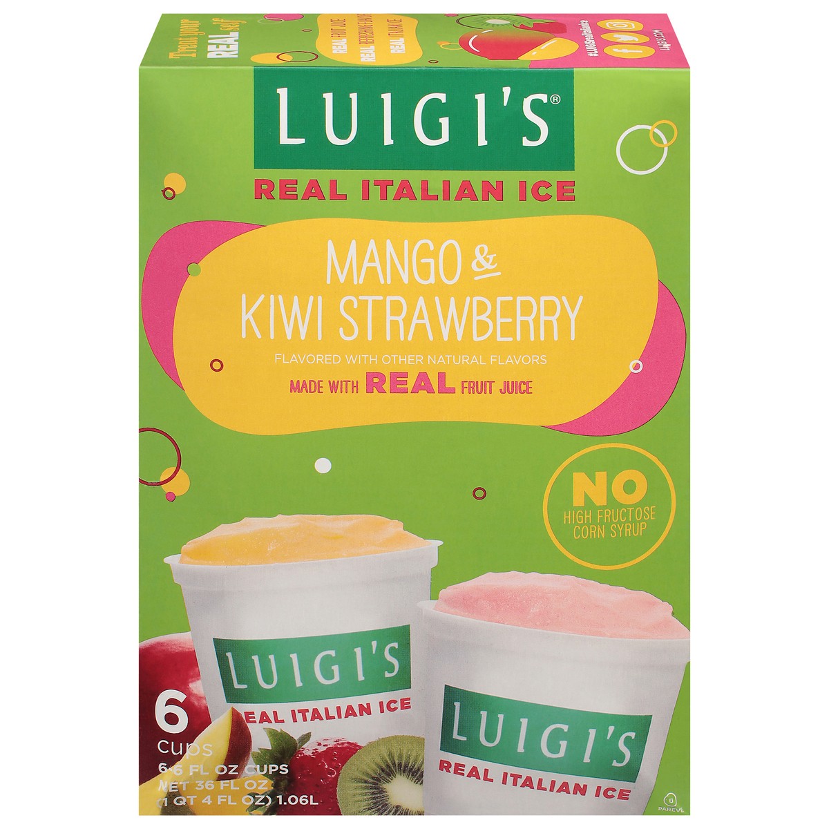 slide 1 of 9, Luigi's Mango & Kiwi Strawberry Italian Ice 6 - 6 fl oz Cups, 6 ct